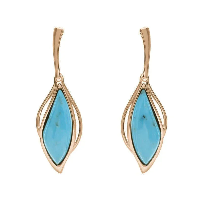 18ct Rose Gold Turquoise Open Marquise Drop Earrings sold by Jura Watches
