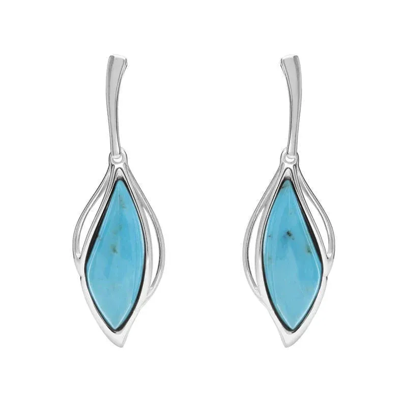 18ct White Gold Turquoise Open Marquise Drop Earrings sold by Jura Watches
