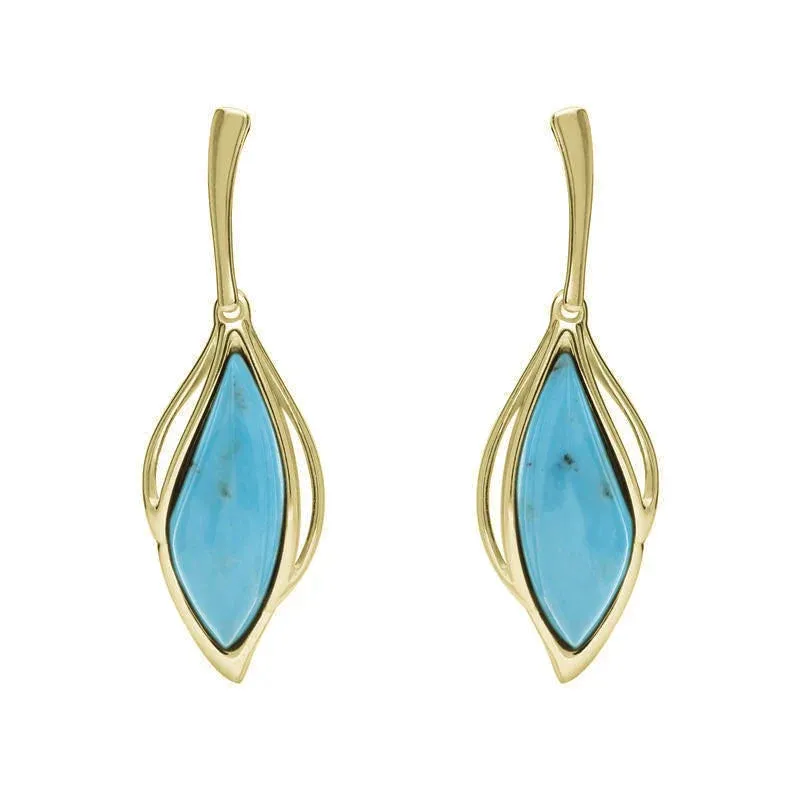 18ct Yellow Gold Turquoise Open Marquise Drop Earrings sold by Jura Watches