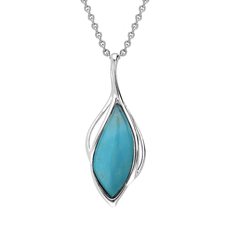 Sterling Silver Turquoise Open Marquise Shaped Necklace sold by Jura Watches