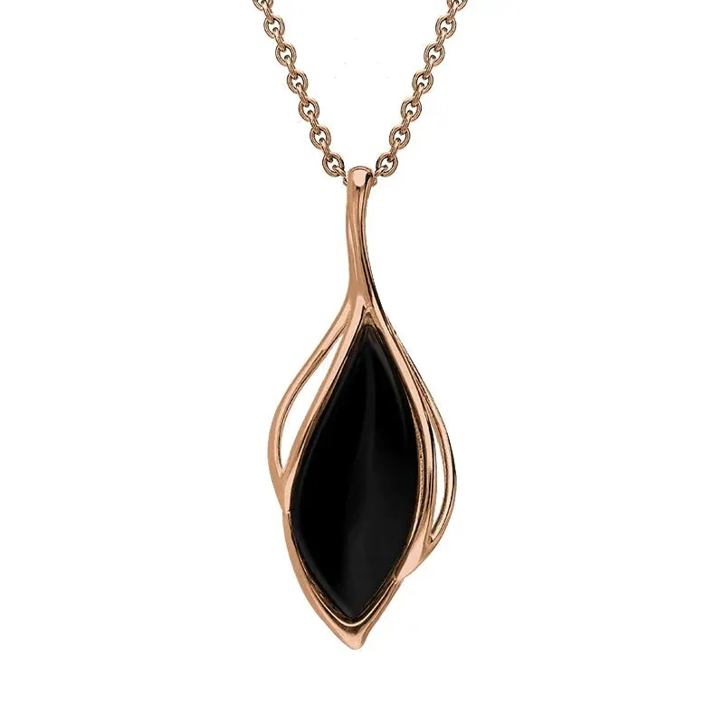 9ct Rose Gold Whitby Jet Open Marquise Shaped Necklace sold by Jura Watches