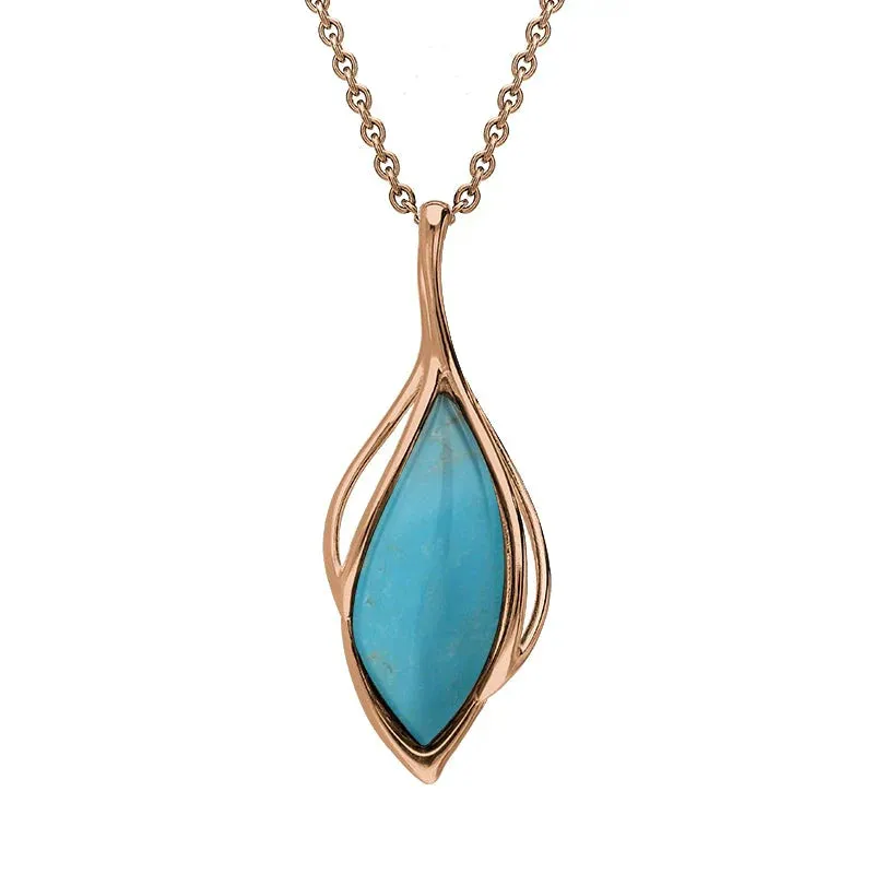 9ct Rose Gold Turquoise Open Marquise Shaped Necklace sold by Jura Watches