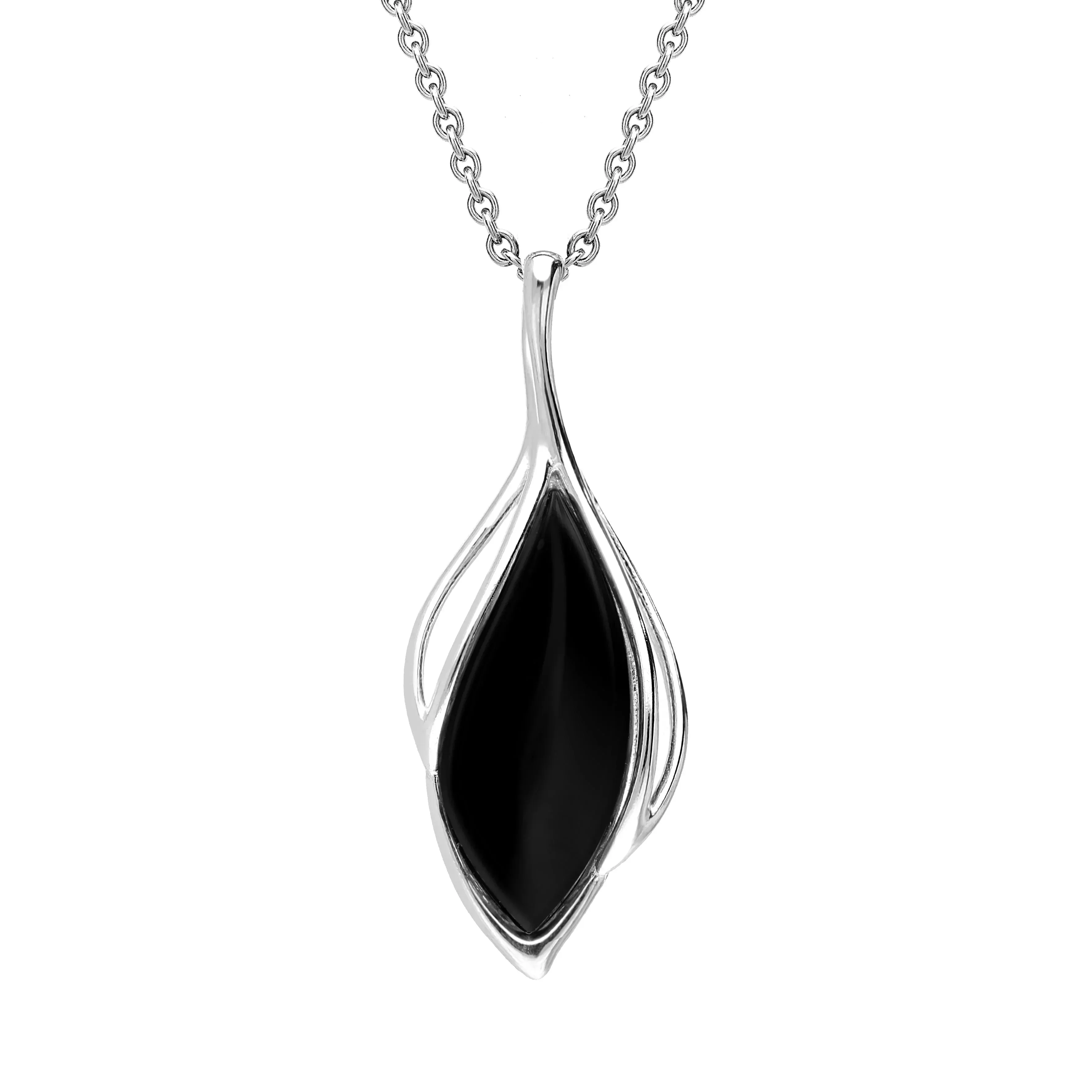 9ct White Gold Whitby Jet Open Marquise Shaped Necklace sold by Jura Watches