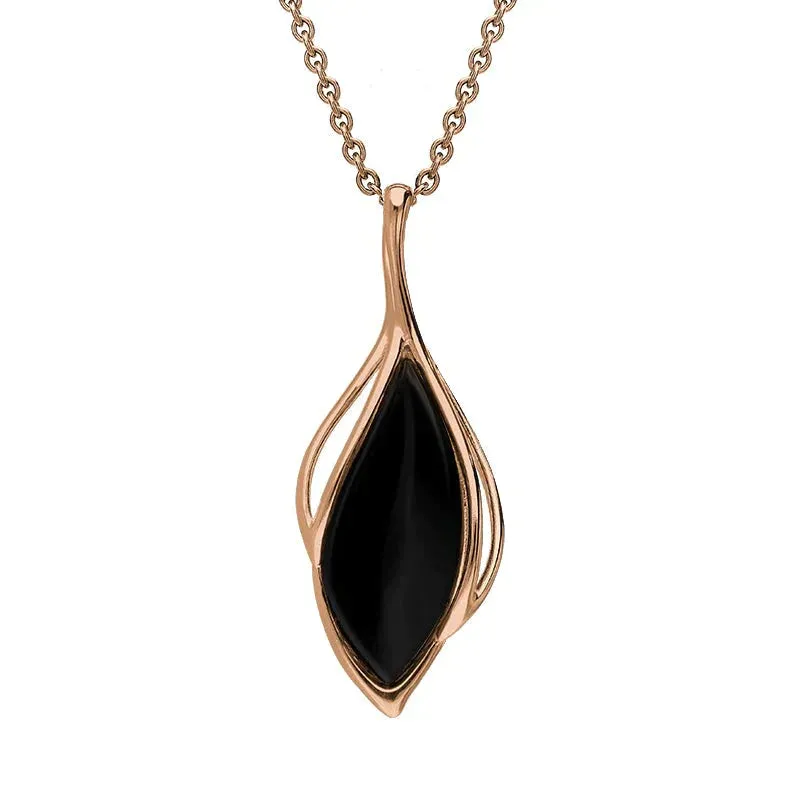 18ct Rose Gold Whitby Jet Open Marquise Shaped Necklace sold by Jura Watches