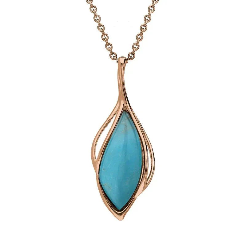 18ct Rose Gold Turquoise Open Marquise Shaped Necklace sold by Jura Watches