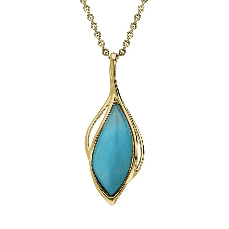 18ct Yellow Gold Turquoise Open Marquise Shaped Necklace sold by Jura Watches