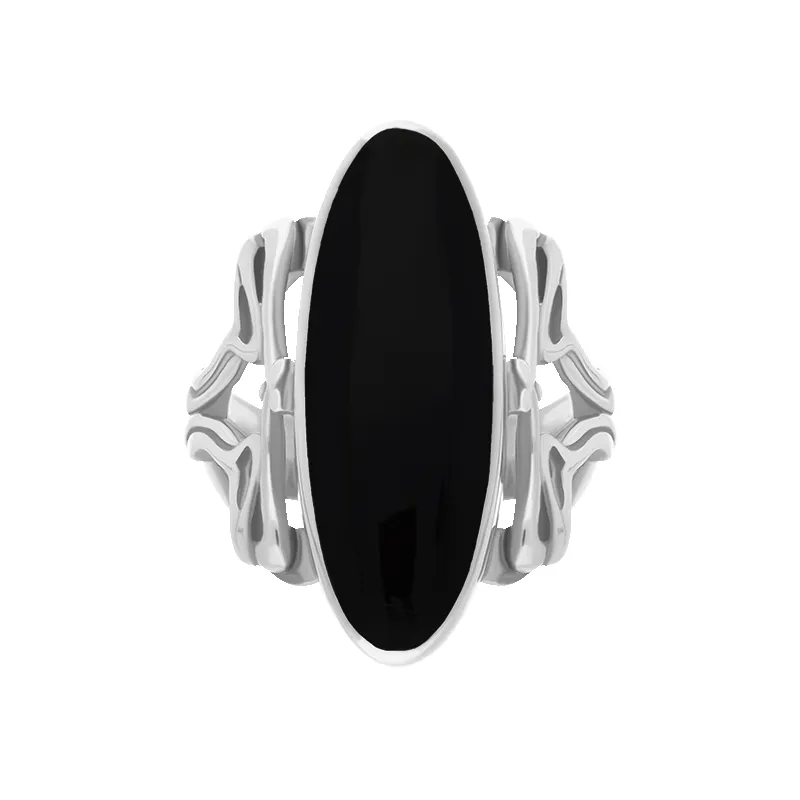 Sterling Silver Whitby Jet Oval Carved Edge Ring sold by Jura Watches product image thumbnail 2