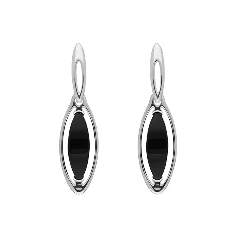 Sterling Silver Whitby Jet Marquise Open Edge Drop Earrings sold by Jura Watches