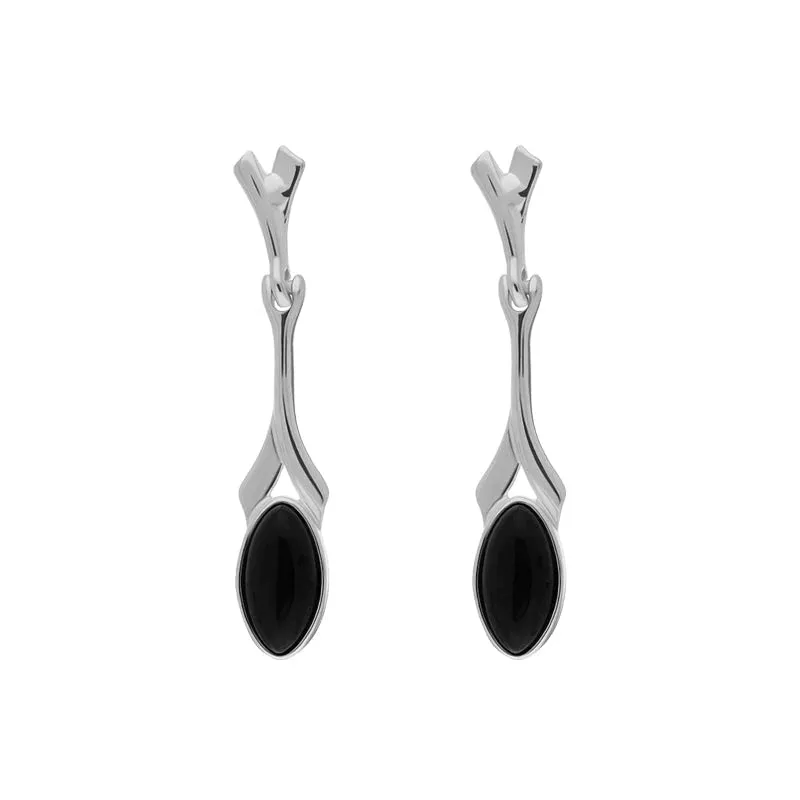 Sterling Silver Whitby Jet Twist Marquise Drop Earrings sold by Jura Watches