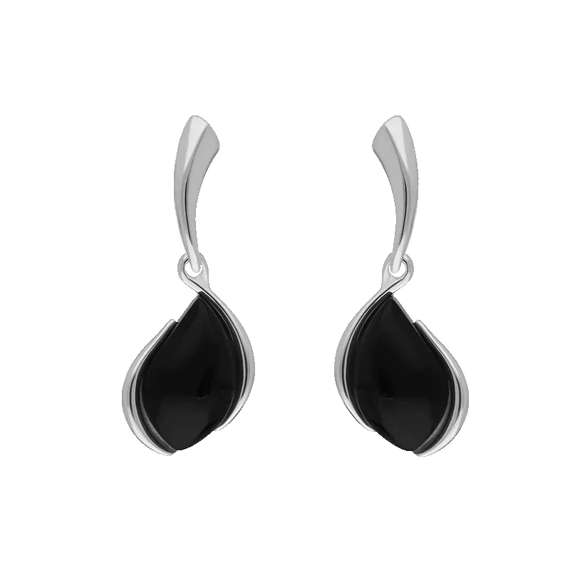 Sterling Silver Whitby Jet Abstract Pear Drop Earrings sold by Jura Watches