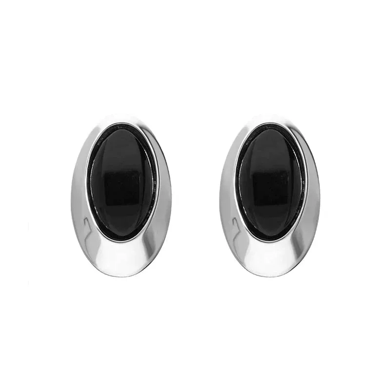Sterling Silver Whitby Jet Oval Offset Stud Earrings sold by Jura Watches