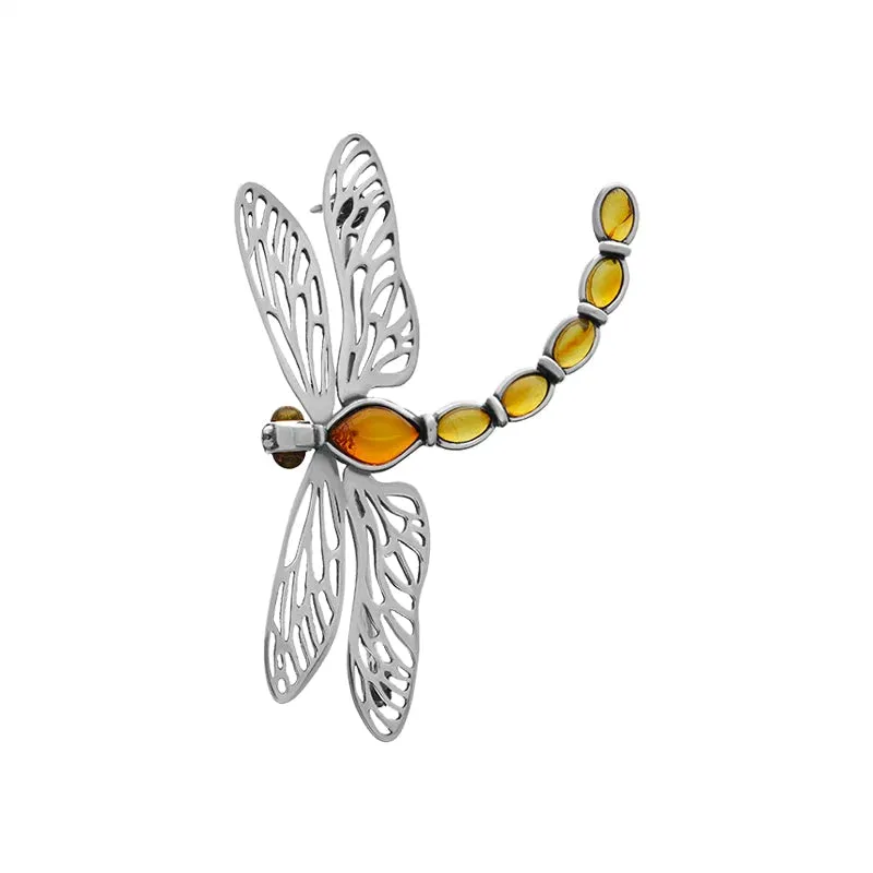 Sterling Silver Baltic Amber Filigree Wings Dragonfly Brooch sold by Jura Watches