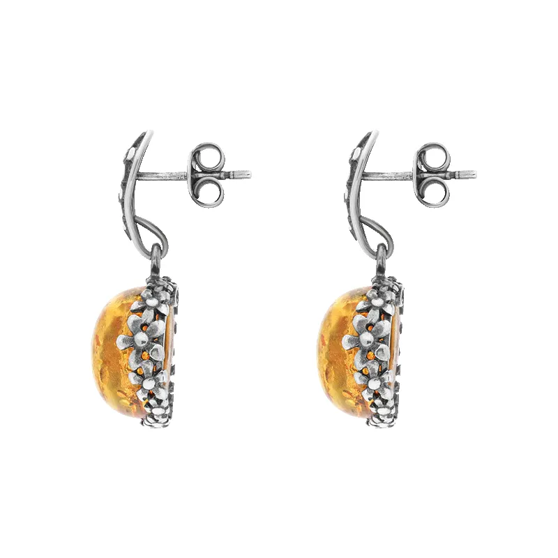 Sterling Silver Amber Round Flower Edge Drop Earrings sold by Jura Watches product image thumbnail 2