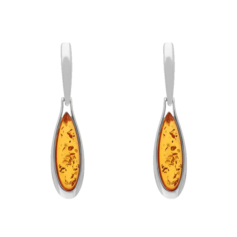 Sterling Silver Amber Long Pear Drop Earrings sold by Jura Watches