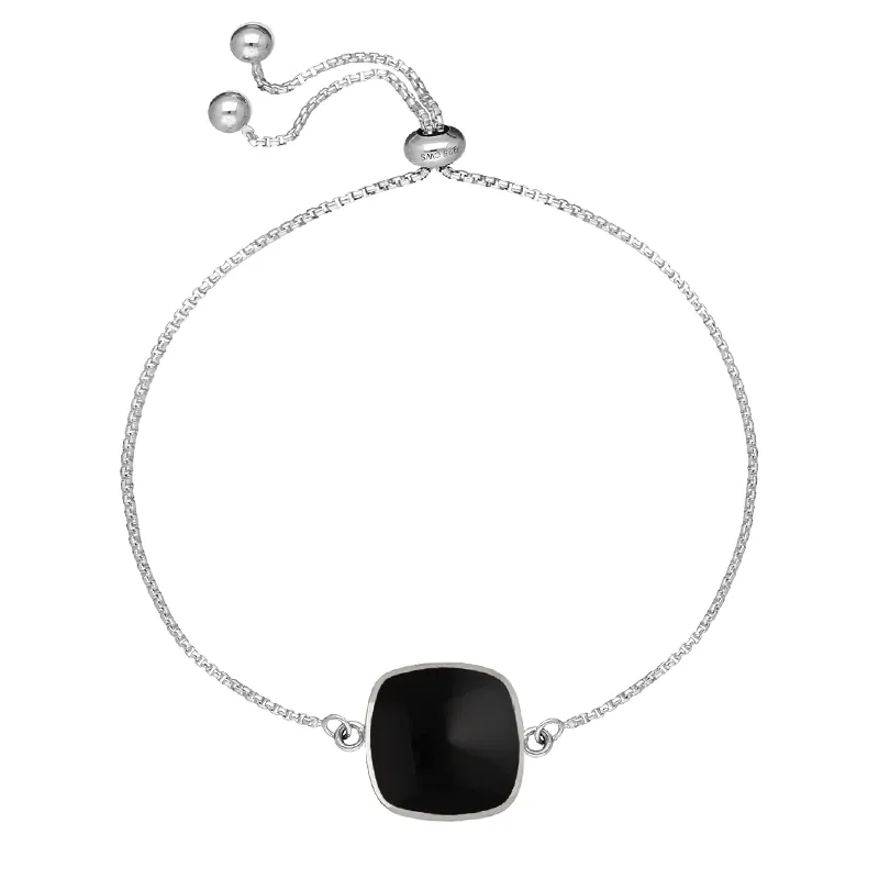 Sterling Silver Whitby Jet Square Cushion Adjustable Bracelet sold by Jura Watches