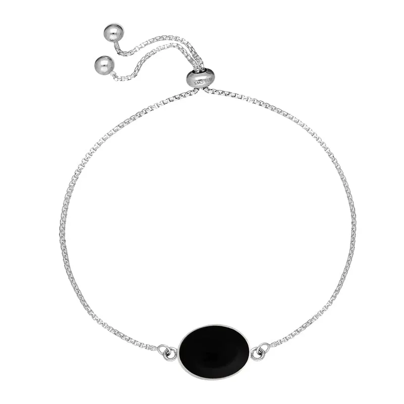 Sterling Silver Whitby Jet Oval Cushion Adjustable Bracelet sold by Jura Watches