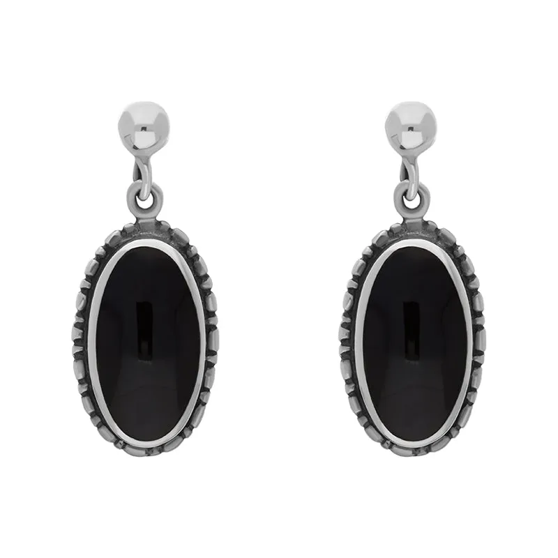 Sterling Silver Whitby Jet Oval Drop Earrings sold by Jura Watches
