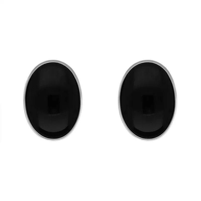 Sterling Silver Whitby Jet Large Oval Stud Earrings sold by Jura Watches