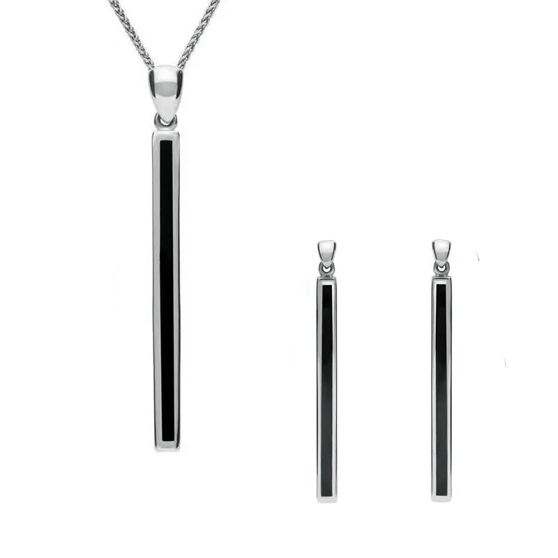 Sterling Silver Whitby Jet Long Slim Two Piece Set sold by Jura Watches