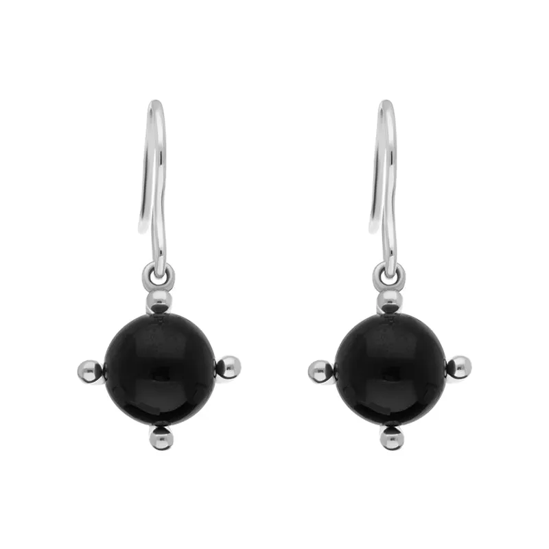 Sterling Silver Whitby Jet 8mm Bead Four Claw Drop Earrings sold by Jura Watches