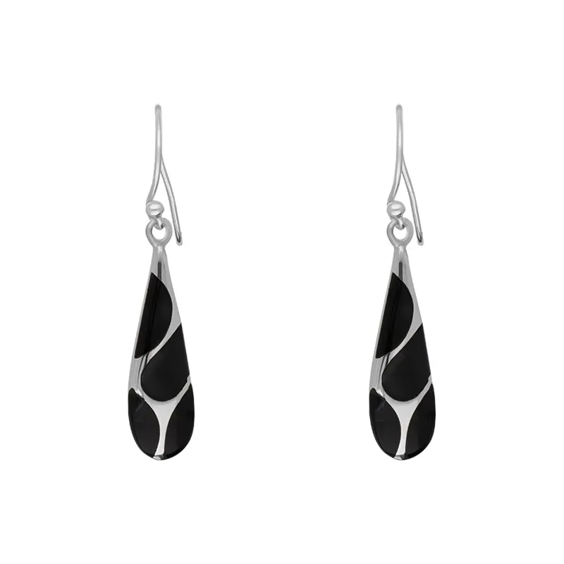 Sterling Silver Whitby Jet Four Stone Slim Tear Drop Earrings sold by Jura Watches