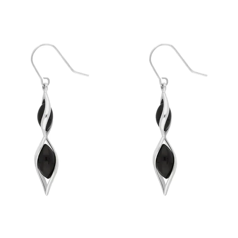 Sterling Silver Whitby Jet Double Graduated Twist Drop Earrings sold by Jura Watches product image thumbnail 2