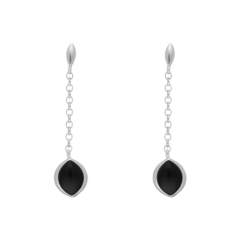 Sterling Silver Whitby Jet Marquise Chain Drop Earrings sold by Jura Watches