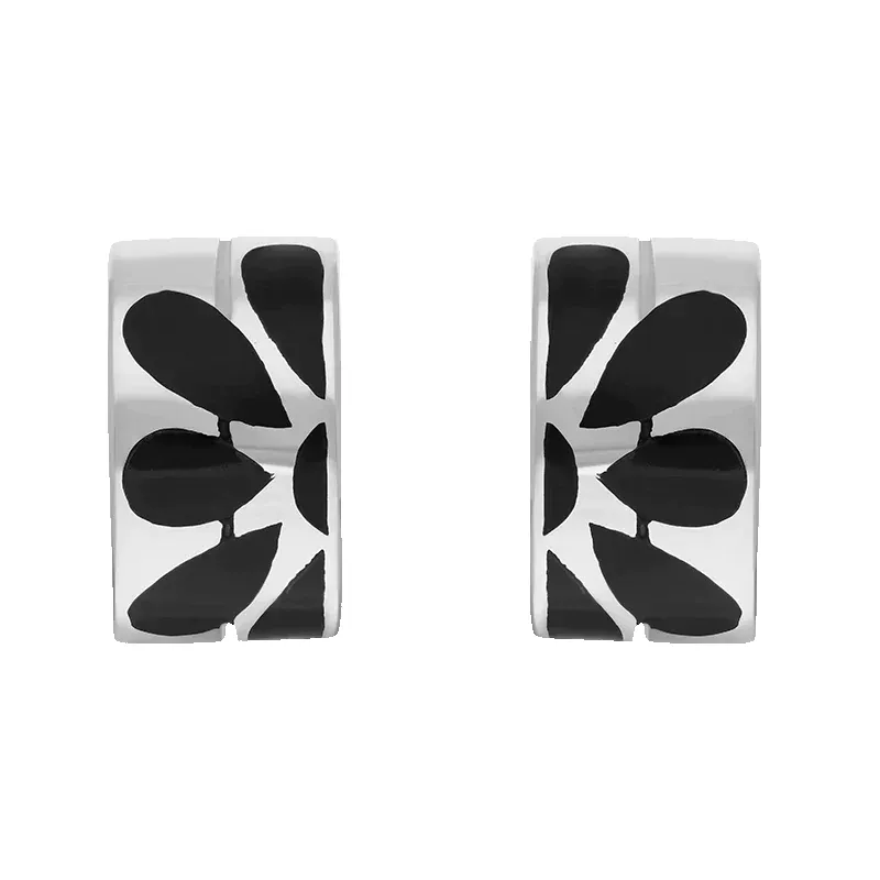 Sterling Silver Whitby Jet Flower Inlaid Wavy Open Hoop Stud Earrings D sold by Jura Watches