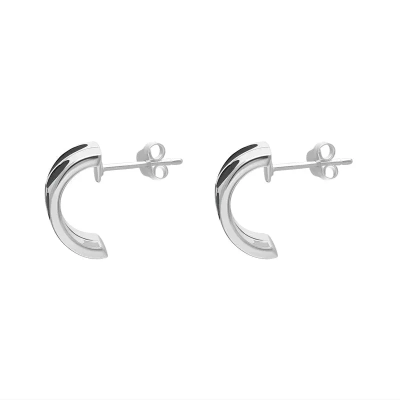 Sterling Silver Whitby Jet Flower Inlaid Wavy Open Hoop Stud Earrings D sold by Jura Watches product image thumbnail 2