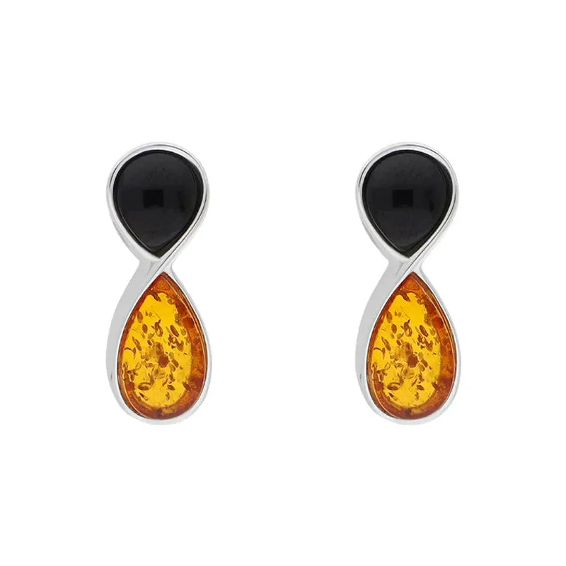 Sterling Silver Whitby Jet Amber Circle Drop Earrings sold by Jura Watches
