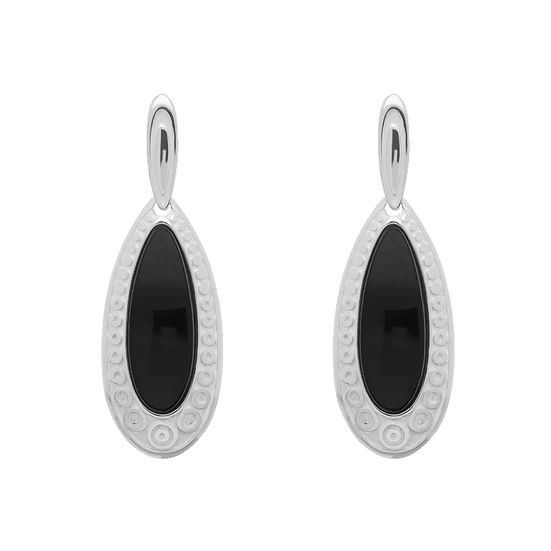 Sterling Silver Whitby Jet Graduated Pear Drop Earrings sold by Jura Watches