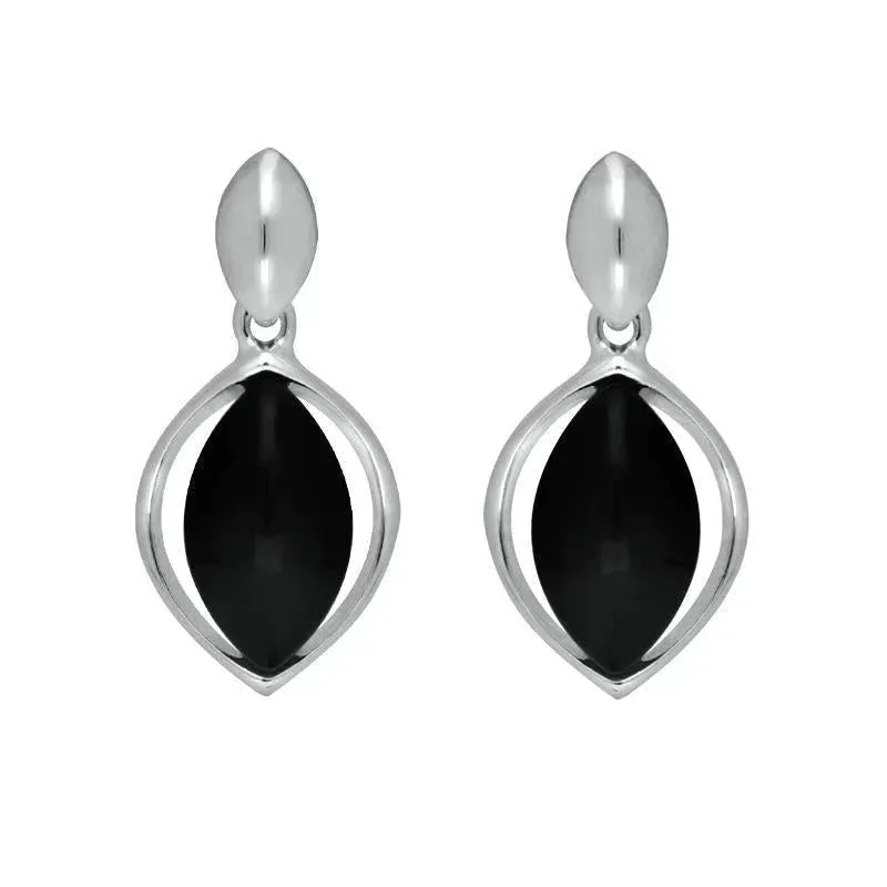 Sterling Silver Whitby Jet Marquise Centre Drop Earrings sold by Jura Watches