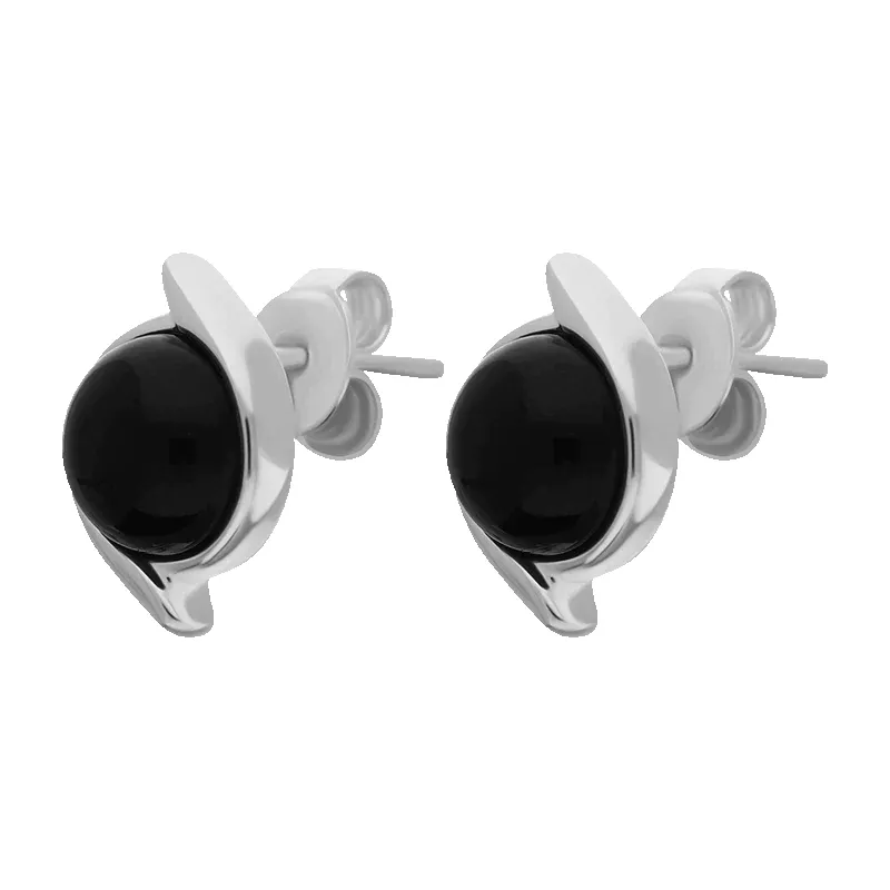 Sterling Silver Whitby Jet Round Swirl Edge Stud Earrings sold by Jura Watches product image thumbnail 2