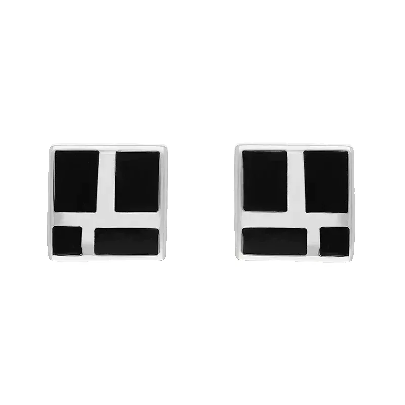 Sterling Silver Whitby Jet Small Four Stone Square Stud Earrings sold by Jura Watches