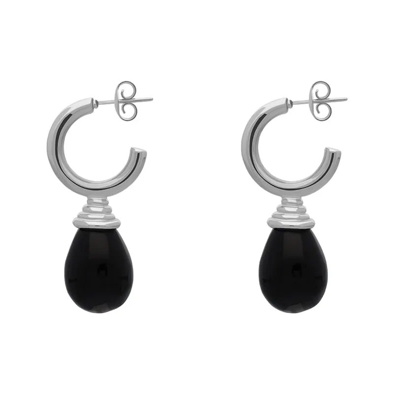 Sterling Silver Whitby Jet Tear Drop Hoop Earrings sold by Jura Watches product image thumbnail 2