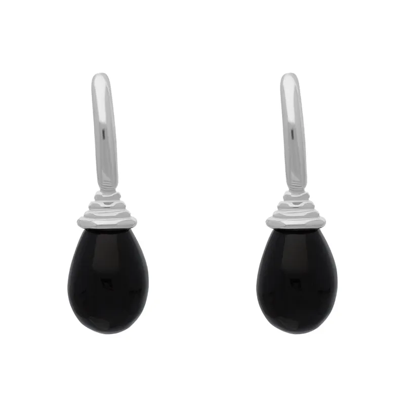 Sterling Silver Whitby Jet Tear Drop Hoop Earrings sold by Jura Watches