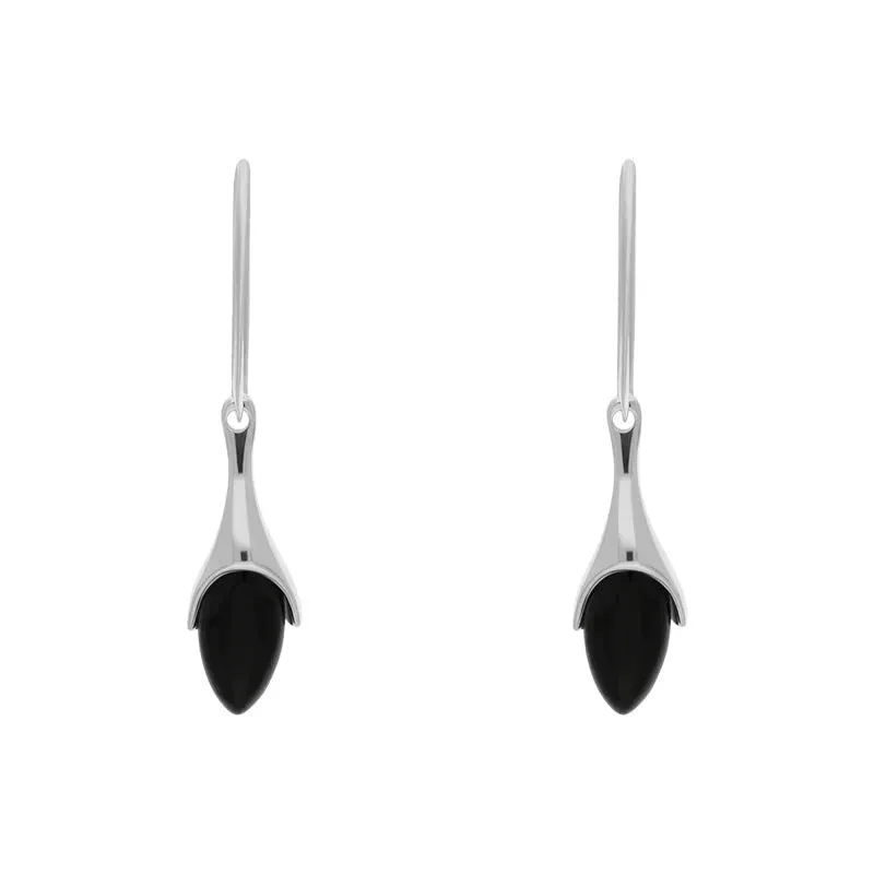 Sterling Silver Whitby Jet Tapered Marquise Drop Earrings sold by Jura Watches
