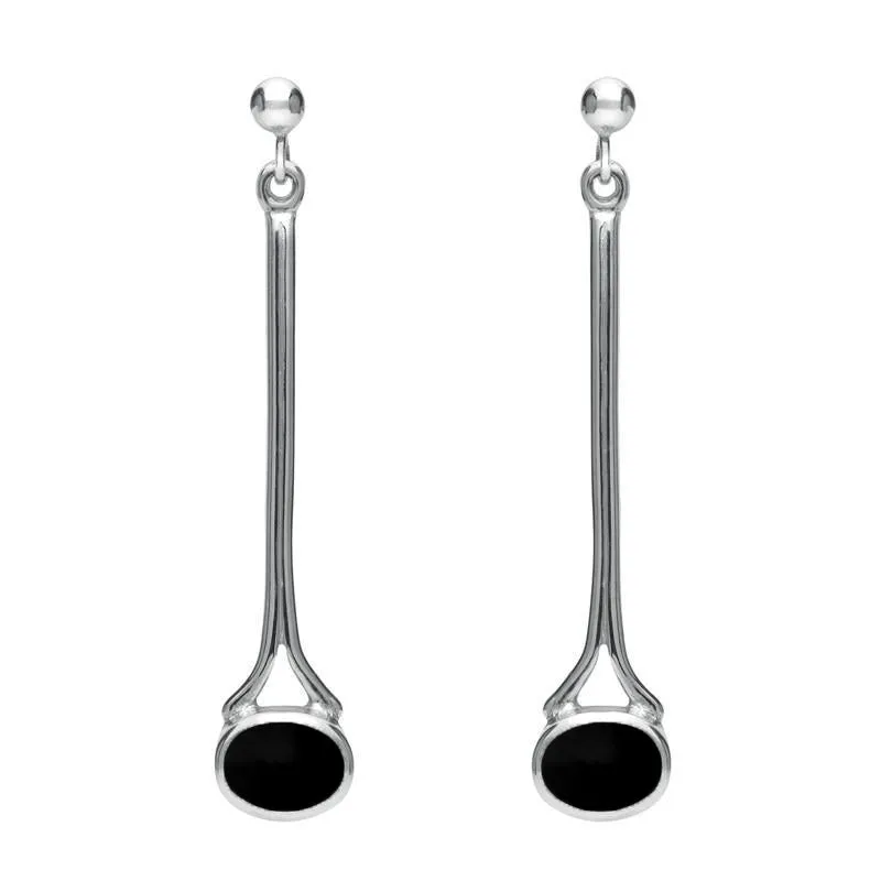 9ct White Gold Whitby Jet Long Drop Earrings sold by Jura Watches