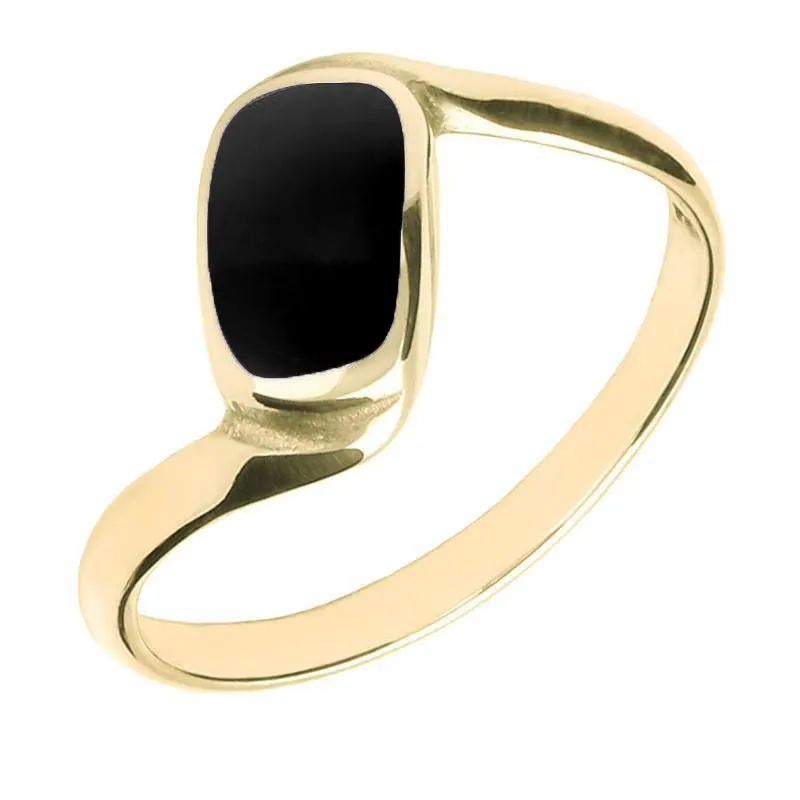18ct Yellow Gold Whitby Jet Oblong Twist Ring sold by Jura Watches