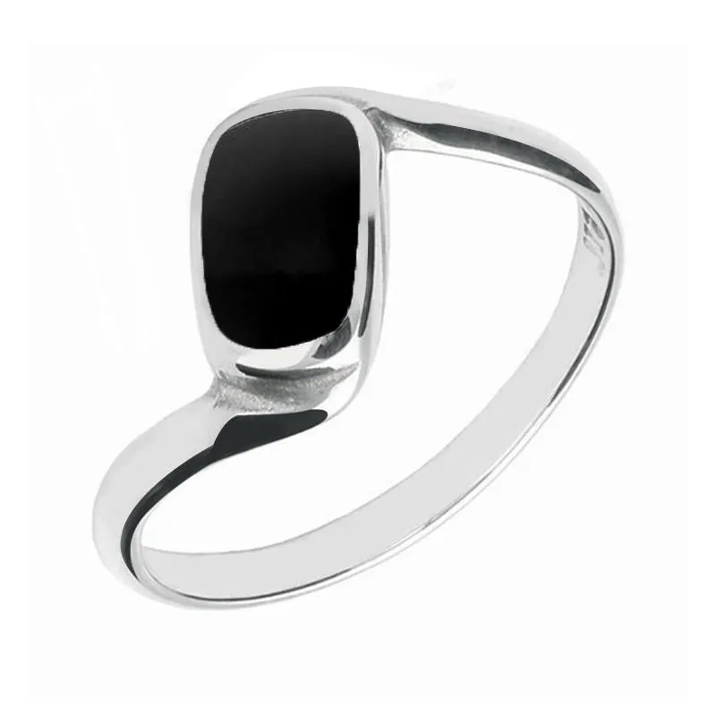 18ct White Gold Whitby Jet Oblong Twist Ring sold by Jura Watches