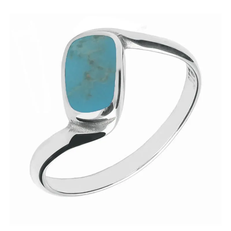 18ct White Gold Turquoise Oblong Twist Ring sold by Jura Watches