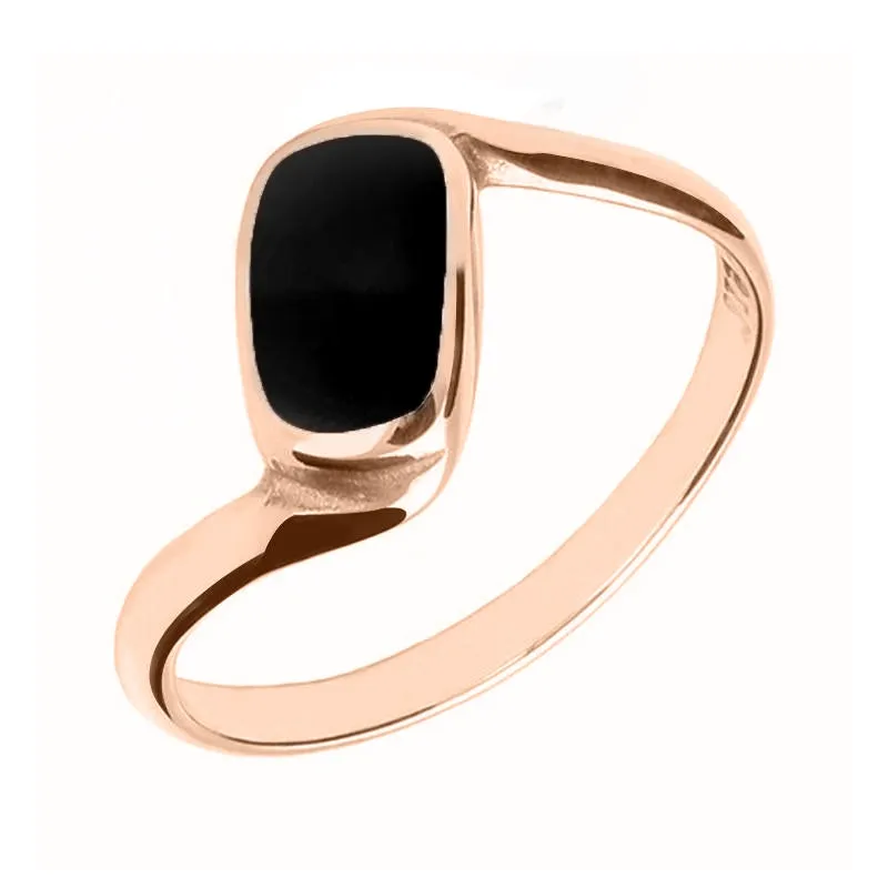 18ct Rose Gold Whitby Jet Oblong Twist Ring sold by Jura Watches