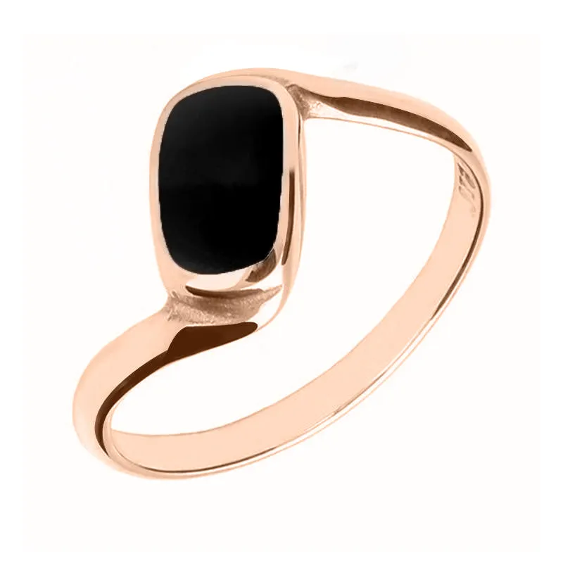 9ct Rose Gold Whitby Jet Oblong Twist Ring sold by Jura Watches