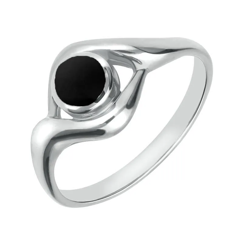 9ct White Gold Whitby Jet Round Twist Ring sold by Jura Watches
