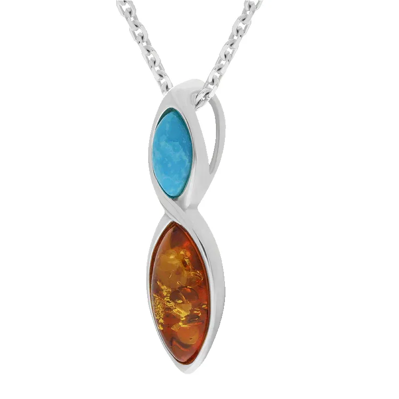 Sterling Silver Amber Turquoise Two Stone Marquise Necklace sold by Jura Watches product image thumbnail 2