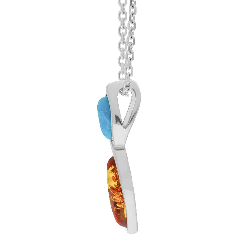 Sterling Silver Amber Turquoise Two Stone Marquise Necklace sold by Jura Watches product image thumbnail 3