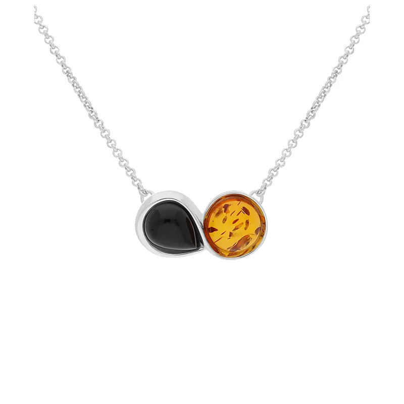 Sterling Silver Whitby Jet Amber Pear Shaped Necklace sold by Jura Watches