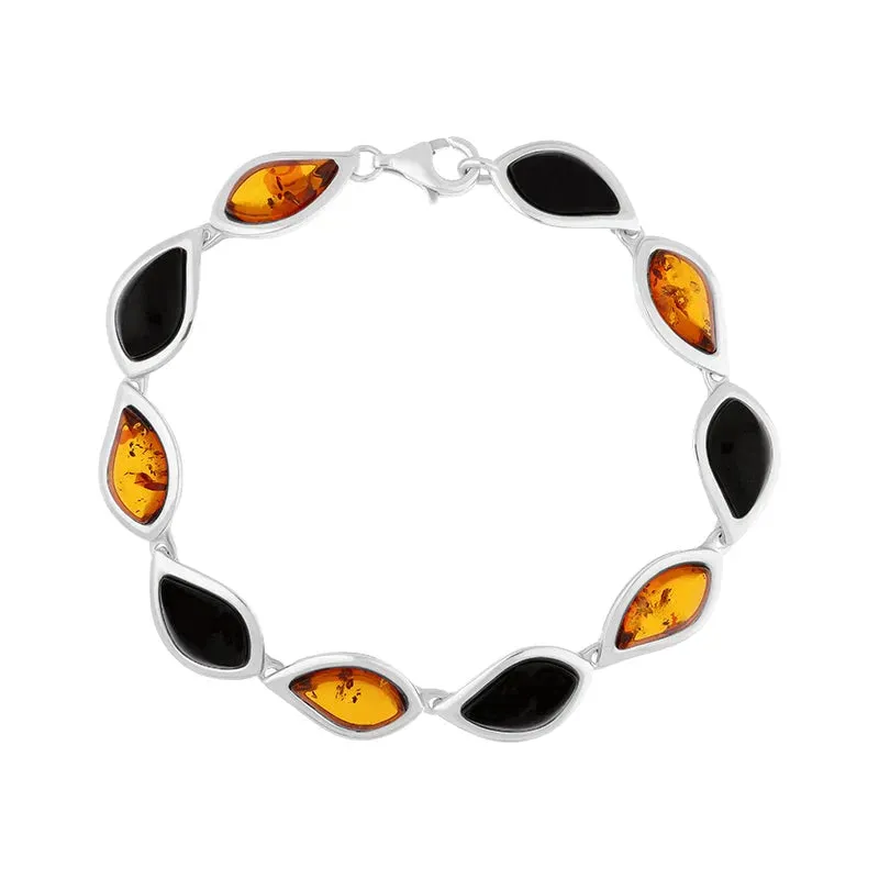 Sterling Silver Whitby Jet Amber Ten Stone Small Leaf Bracelet sold by Jura Watches