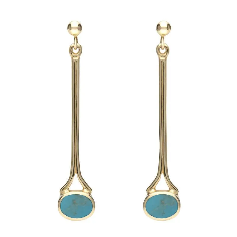 9ct Yellow Gold Turquoise Long Drop Earrings sold by Jura Watches