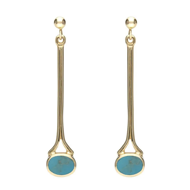 18ct Yellow Gold Turquoise Long Drop Earrings sold by Jura Watches